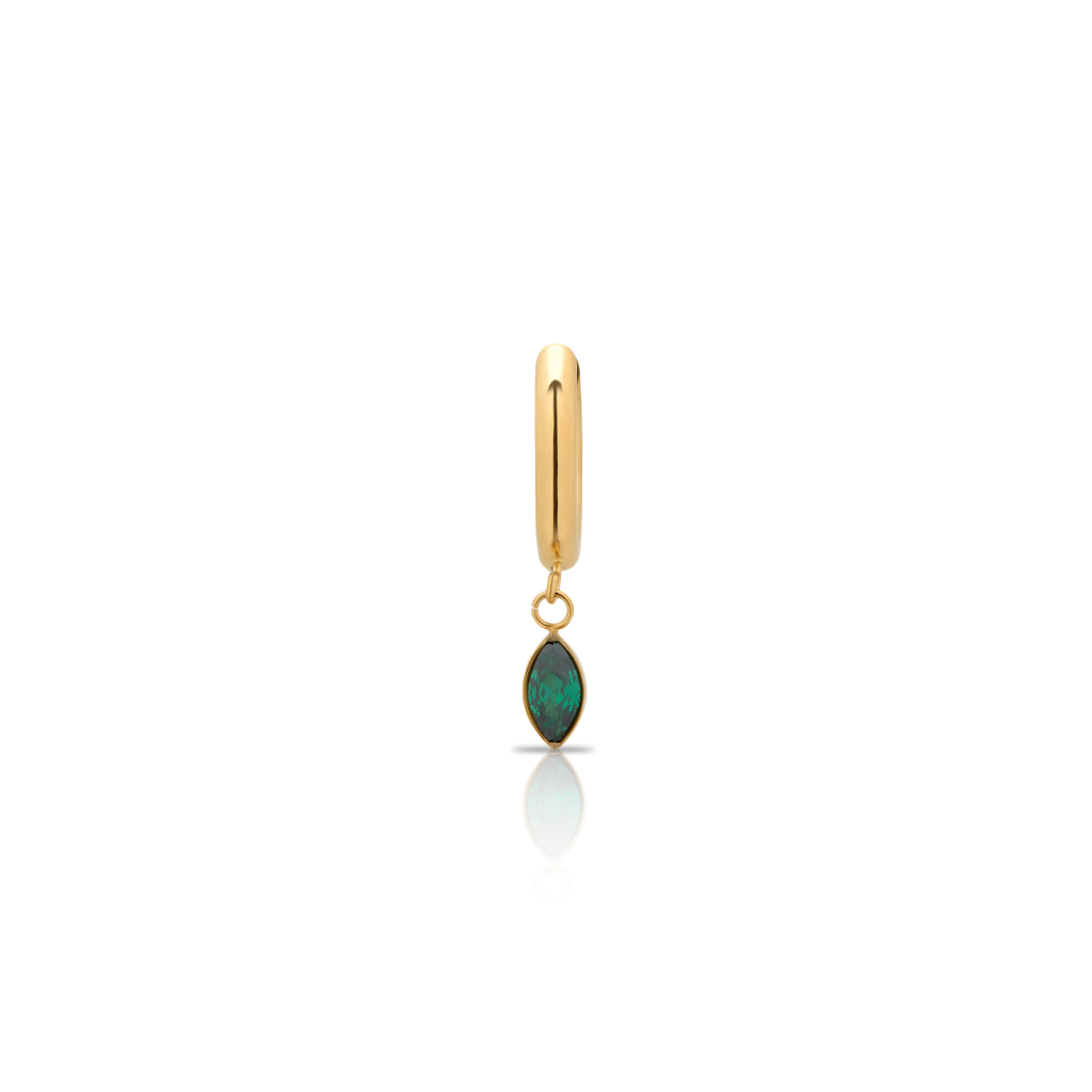 18k V-Gold Ear Clicker w Emerald Marquise Dangle