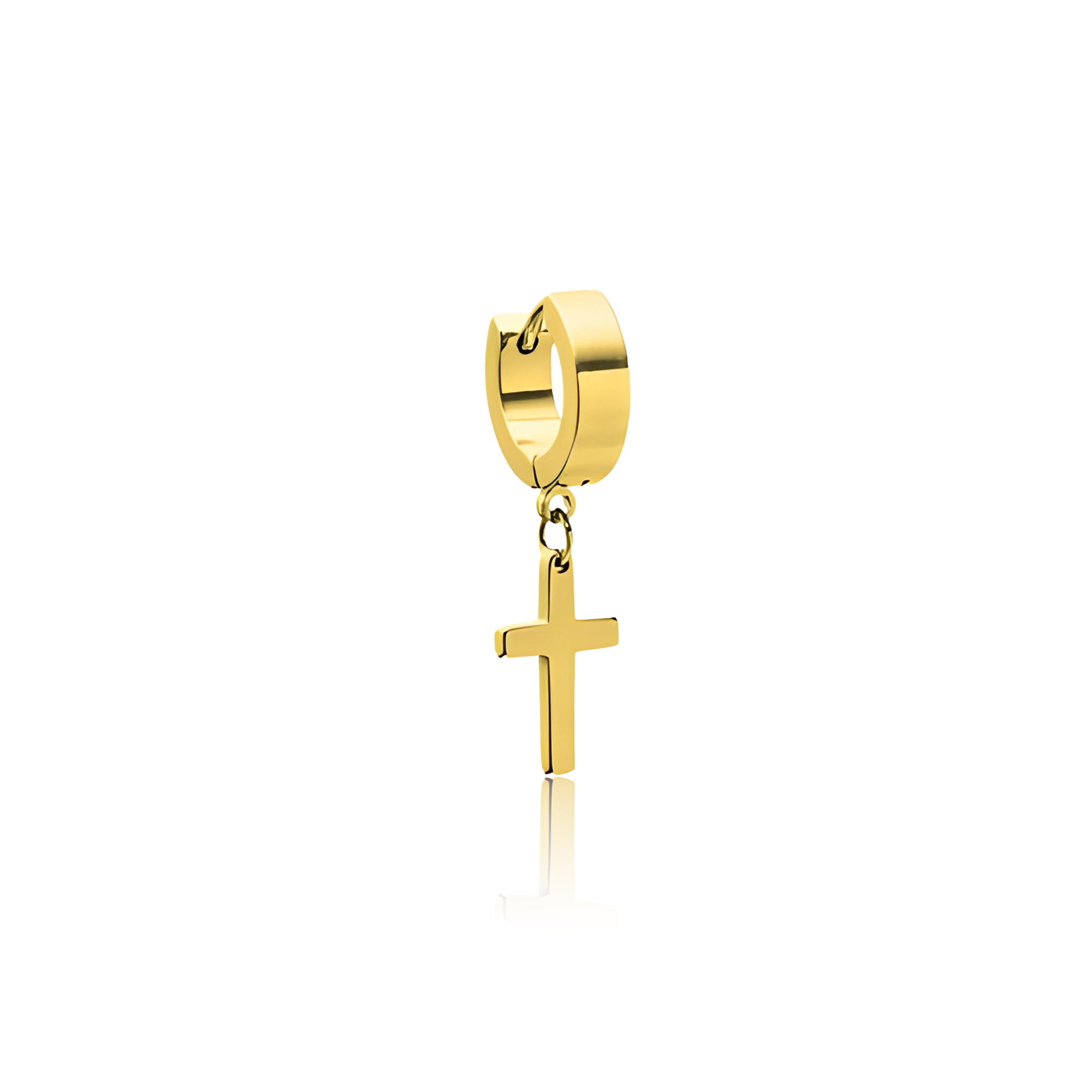 V-Gold Ear Cuff Huggie With Dangle Cross
