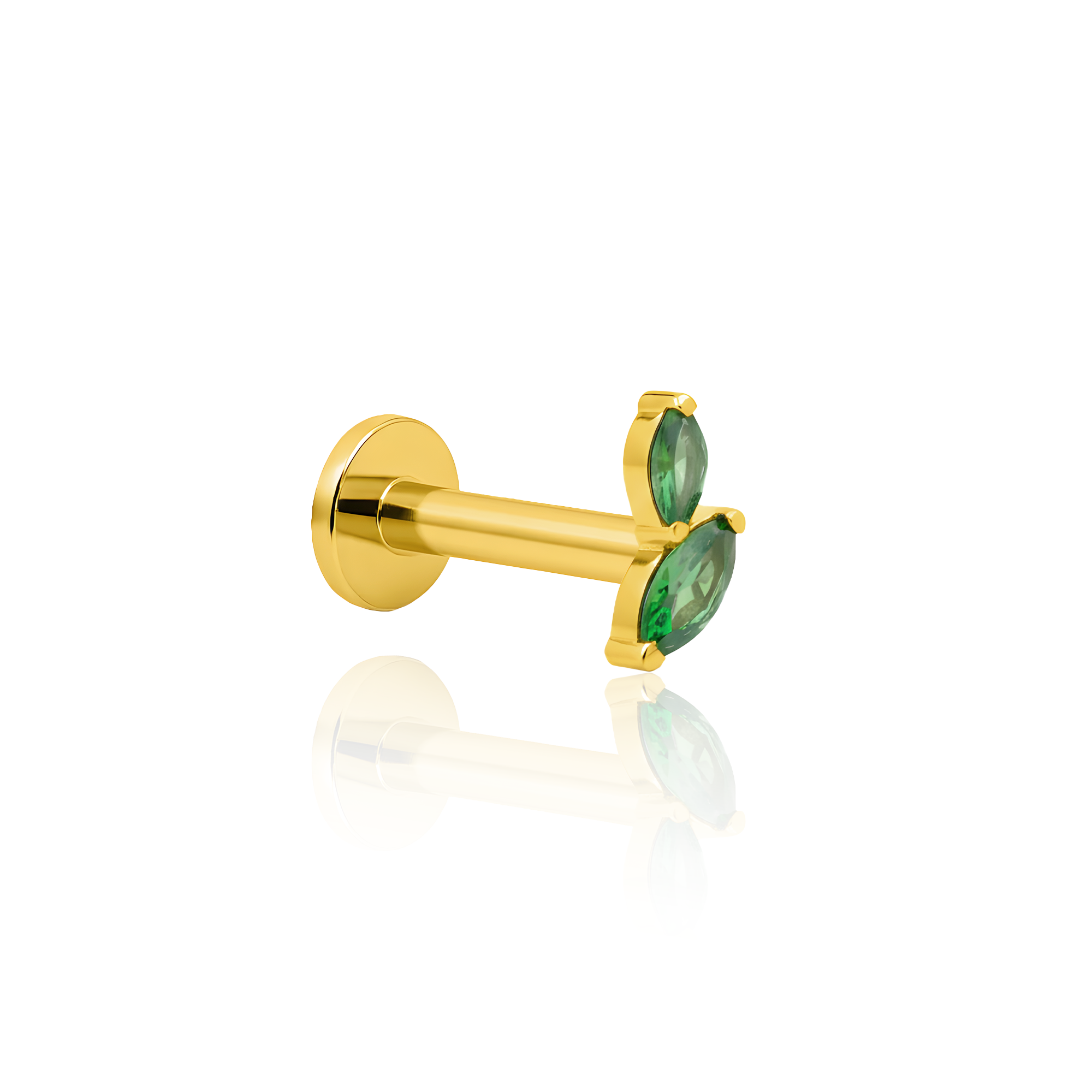 18k V-Gold Duo Marquise in Emerald Flatback