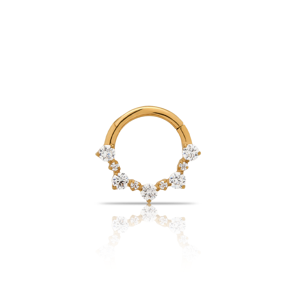 18k V-Gold Round Cluster Jewelled Hinged Ring