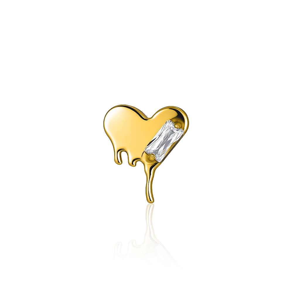 18k V-Gold Melting Heart w Baguette Flatback