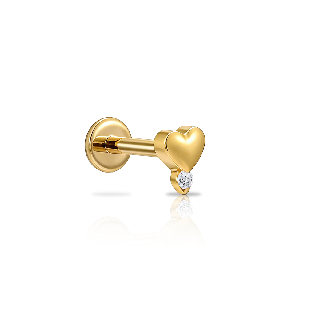 18k V-Gold Heart w Round Stone Flatback