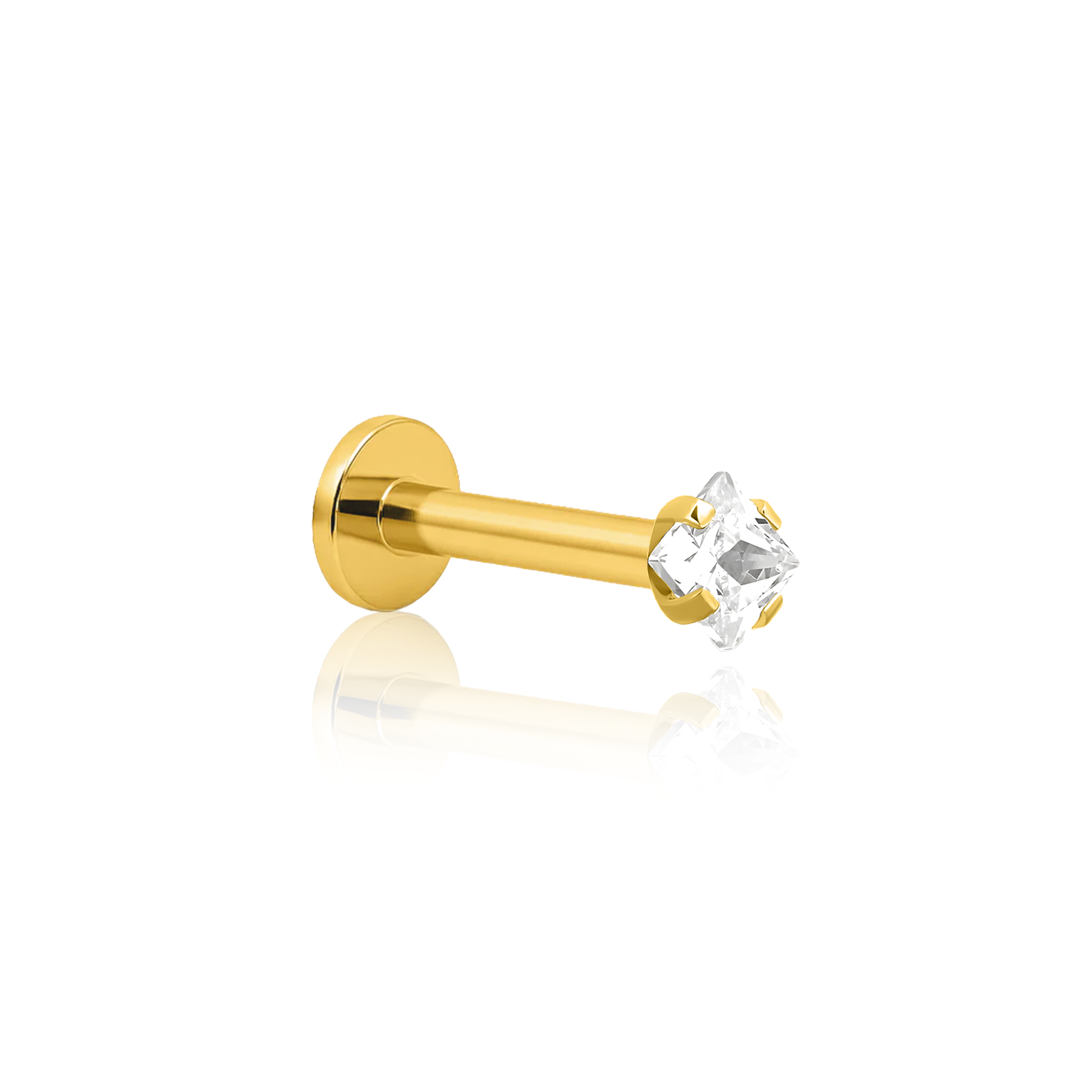 18k V-Gold Princess Cut Prong Set Flatback