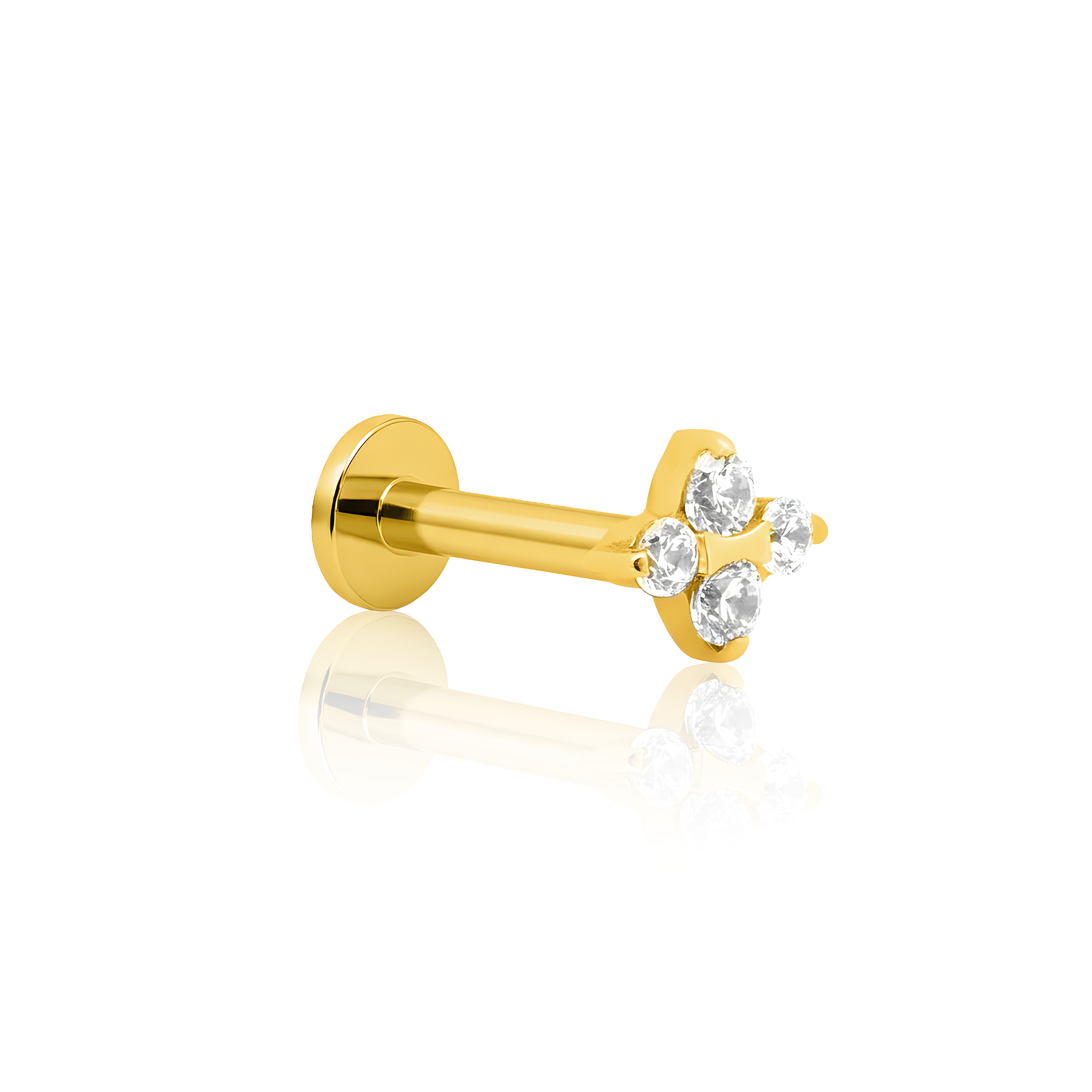 18k V-Gold Jewelled 4 Stones Flatback