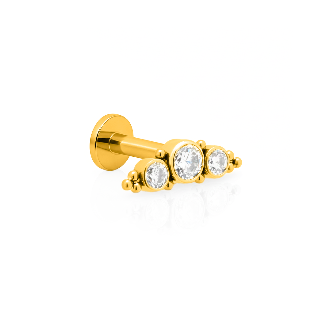 18k V-Gold Long 3 Jewel Flatback