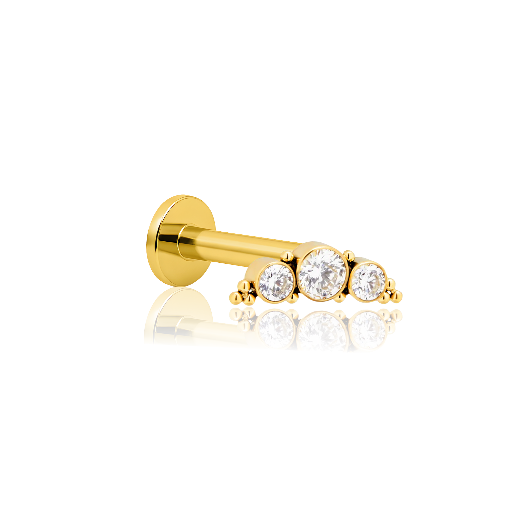 18k V-Gold Long 3 Jewel Flatback