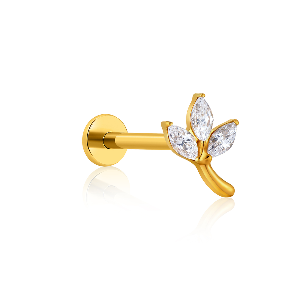 18k V-Gold Jewelled Leaf Flatback