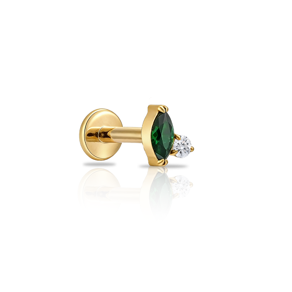 18k V-Gold Marquise w Round Stone Flatback