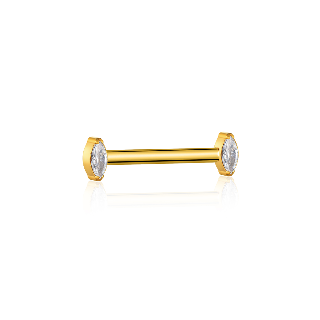18k V-Gold Marquise Crystal Nipple Bar