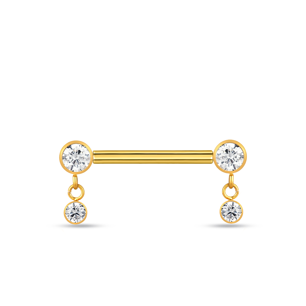 18k V-Gold Bezel Crystal with crystal dangle nipple bar