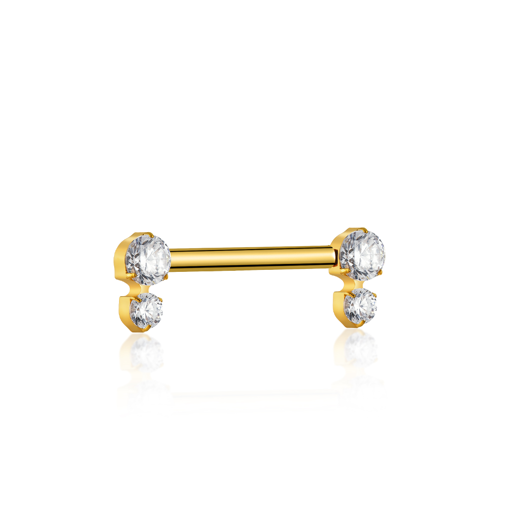 18k V-Gold Duo Crystal Nipple Bar