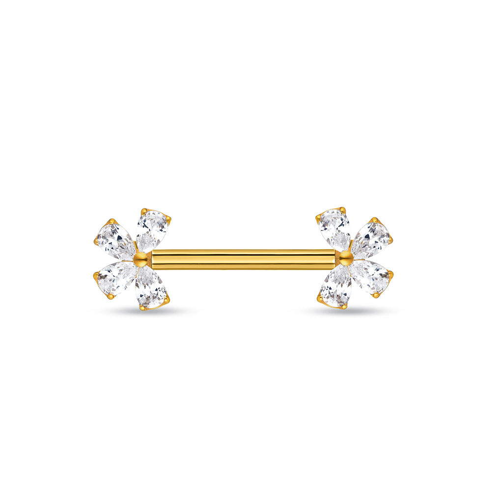 18k V-Gold Flower Petal Nipple Bar
