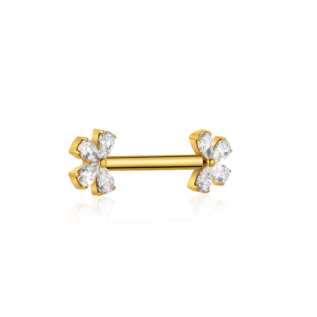 18k V-Gold Flower Petal Nipple Bar