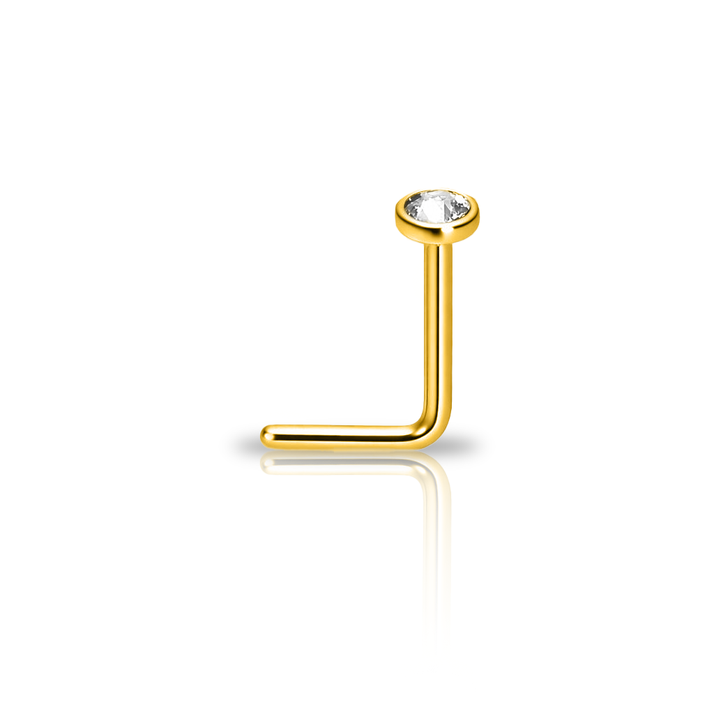 V-Gold Jewelled Nose Stud L Shape