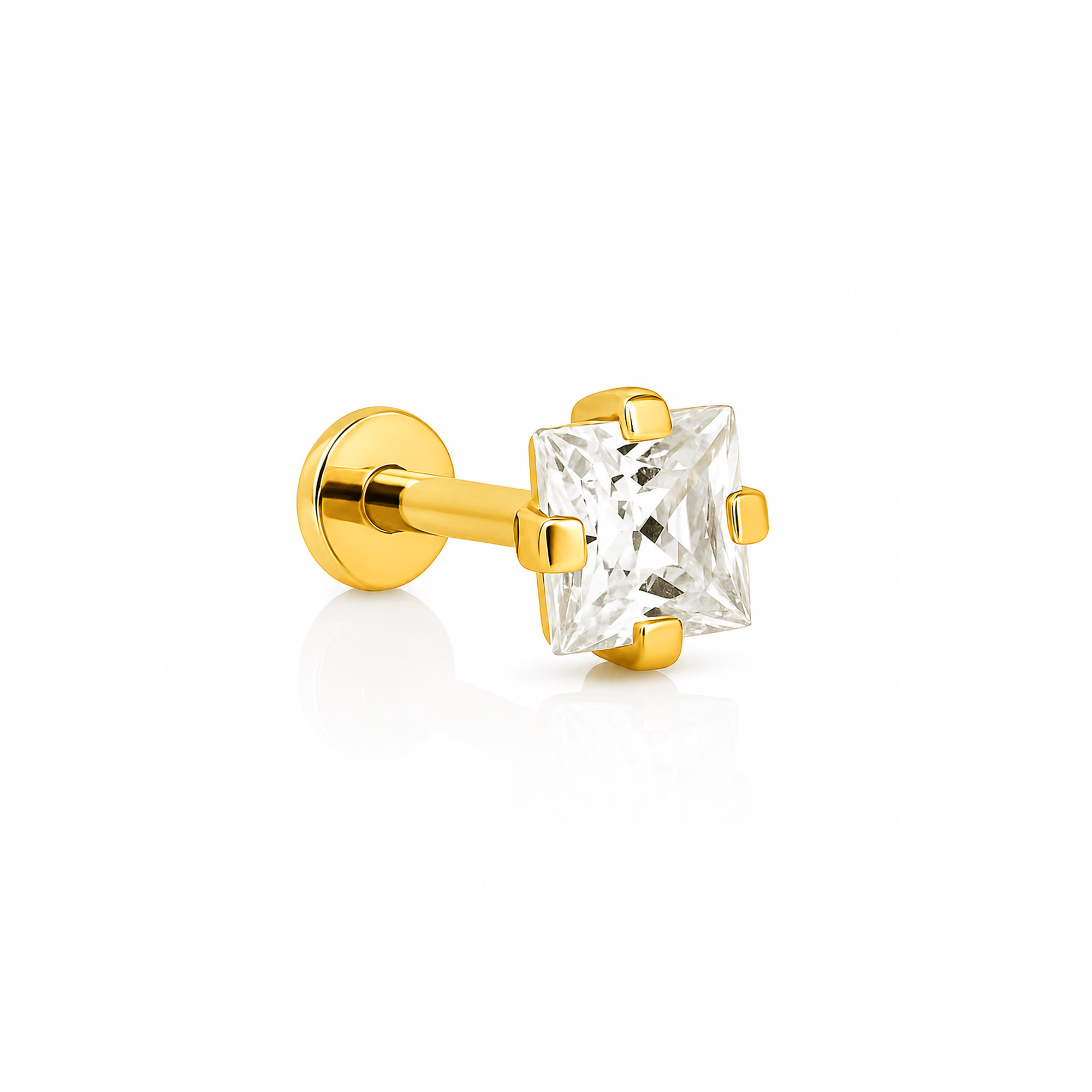 18k V-Gold Princess Cut Prong Set Flatback