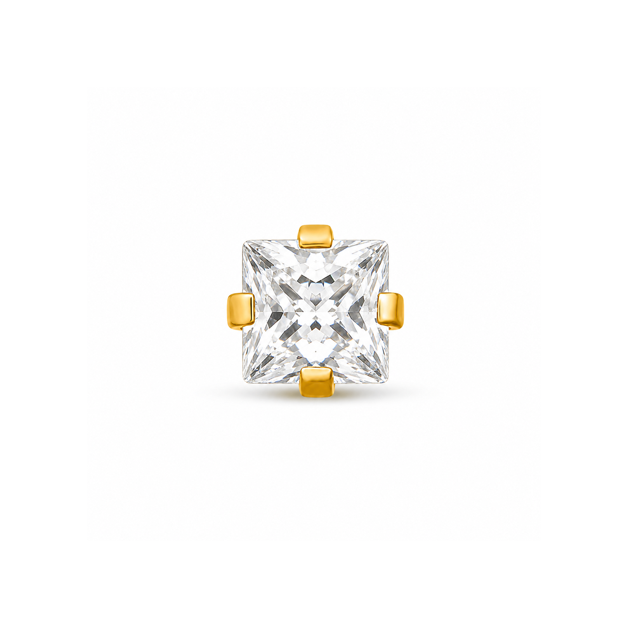 18k V-Gold Princess Cut Prong Set Flatback