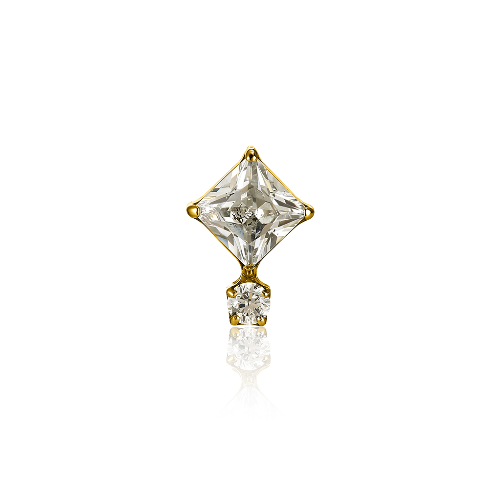 18k V-Gold Square w Round Stone Flatback