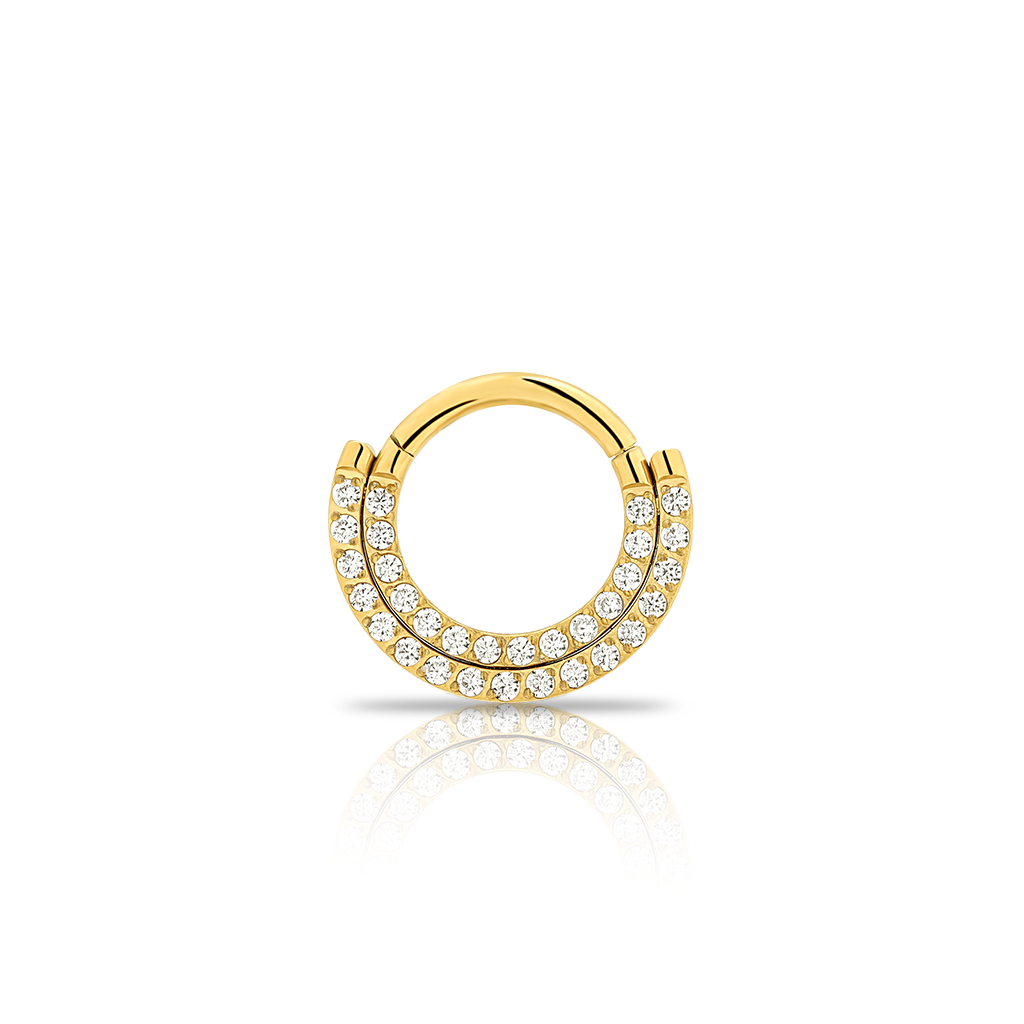 18k V-Gold Double Jewelled Paved Stack Hinged Ring