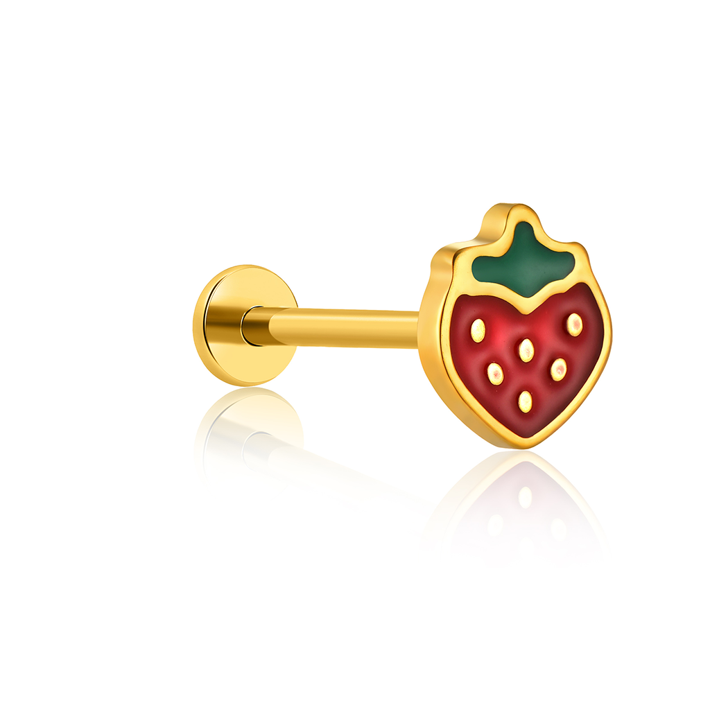18k V-Gold Strawberry Enamel Flatback