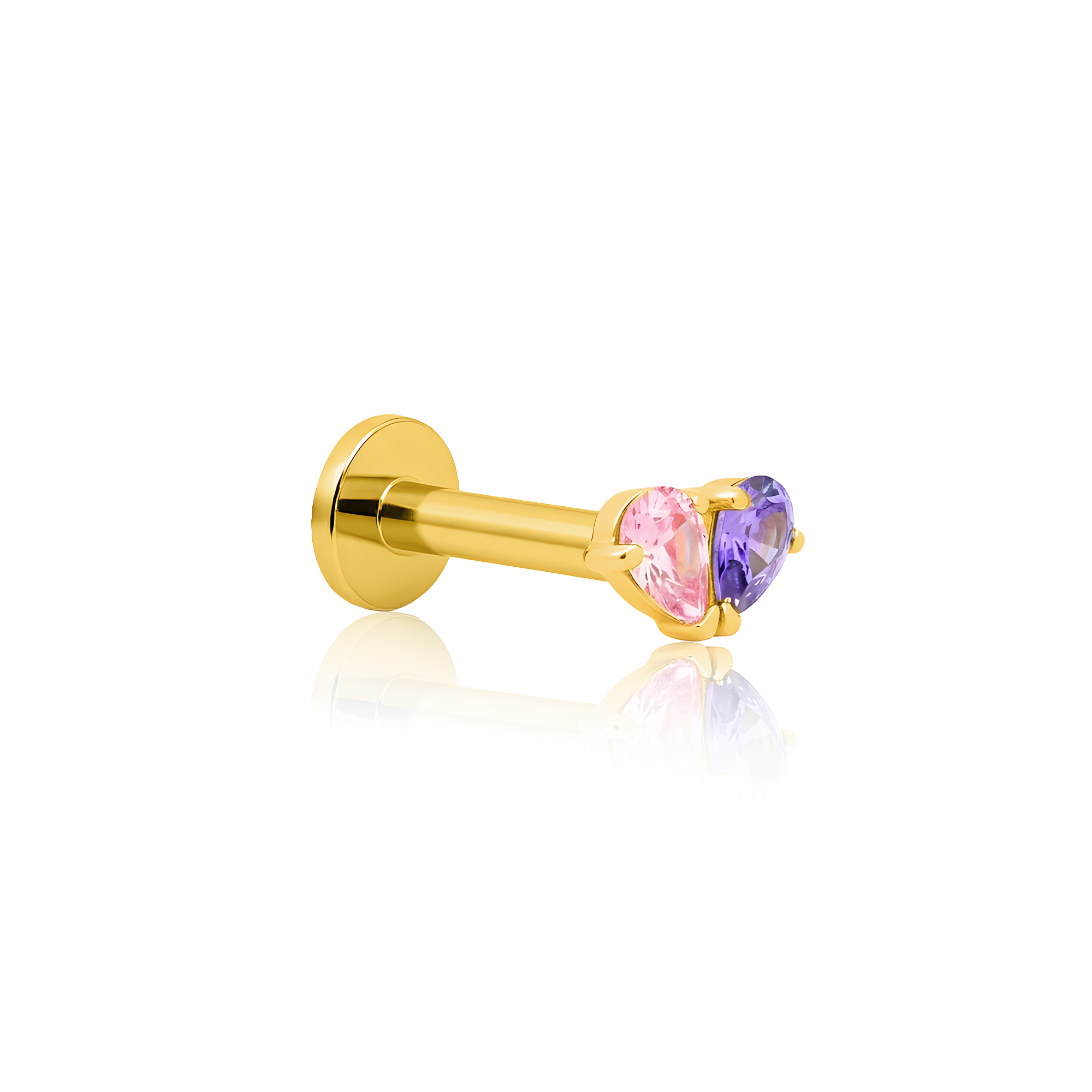 18k V-Gold Duo Tear in Amethyst & Pink Flatback