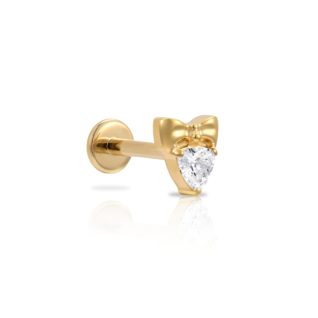 18k V-Gold Round Crystal With Bow Flatback