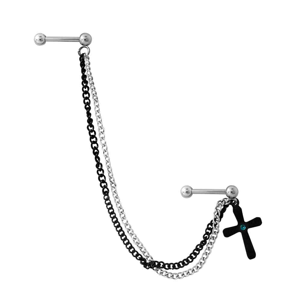Black Cross Ear Chain
