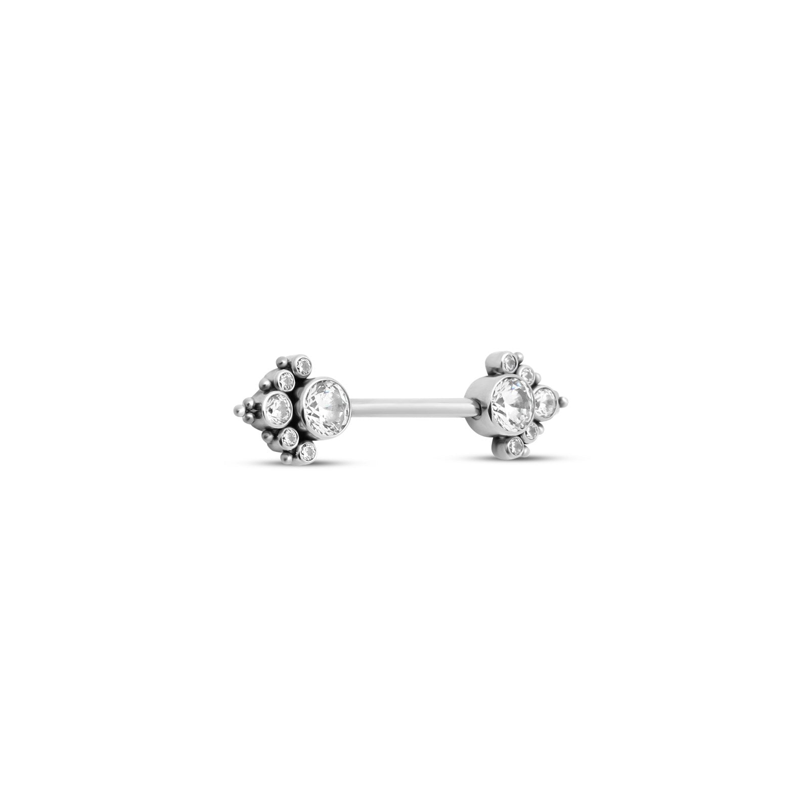 Cluster of crystal and beads nipple bar
