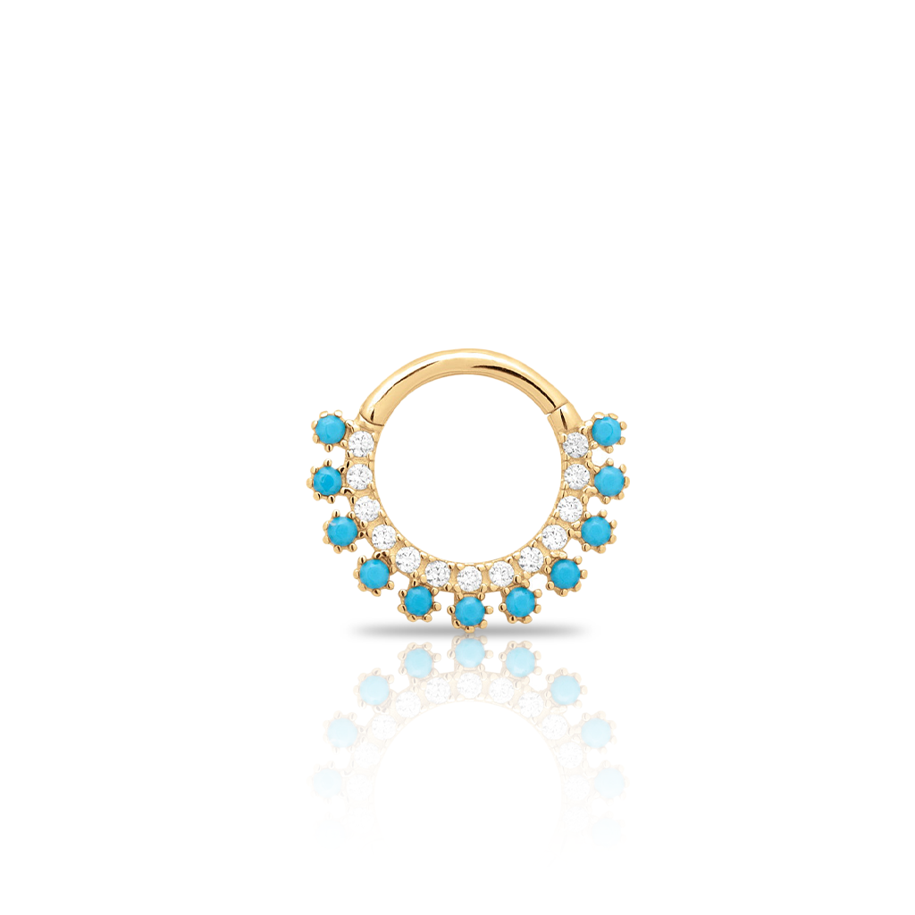 14kt Gold Paved Crystals With Blue Stones Hinged Ring