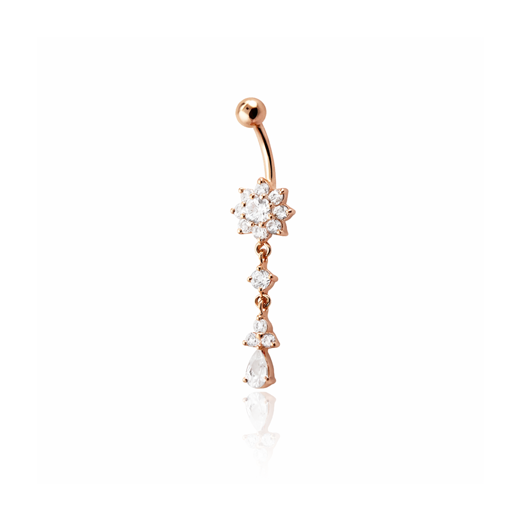 Rose Gold Flower Drop Navel Bar