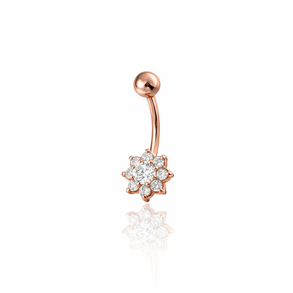 Rose Gold Flower Navel Bar