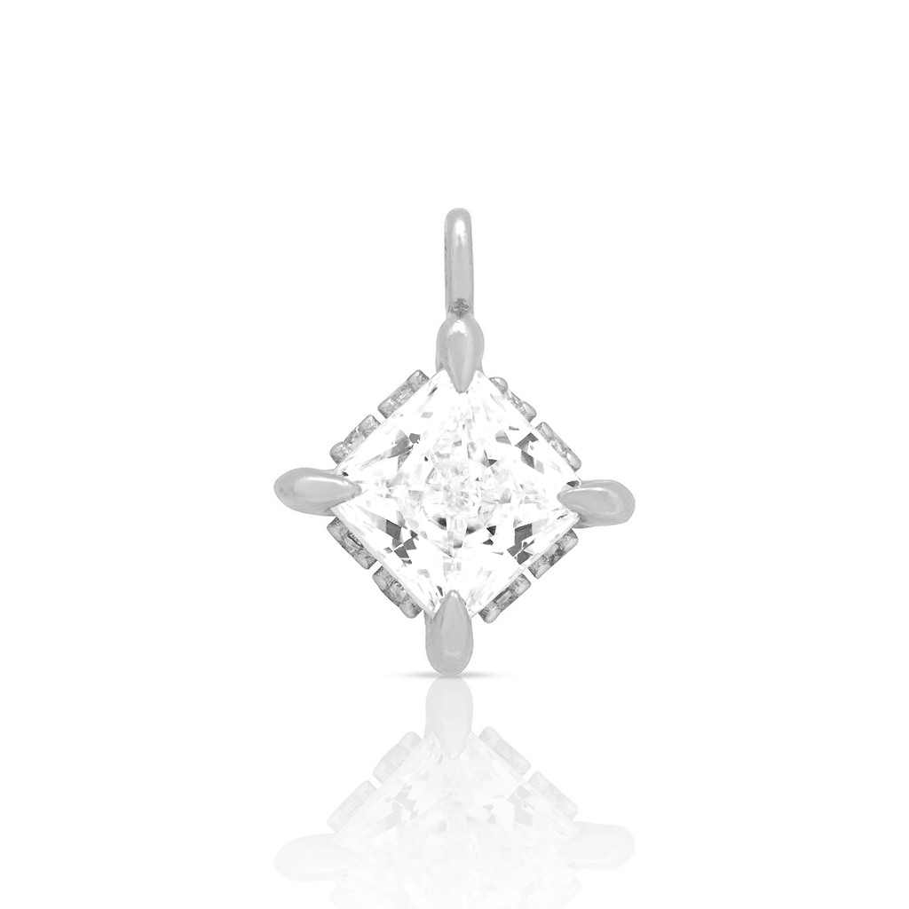 Sterling Silver Permanent Charm - Square Crystal