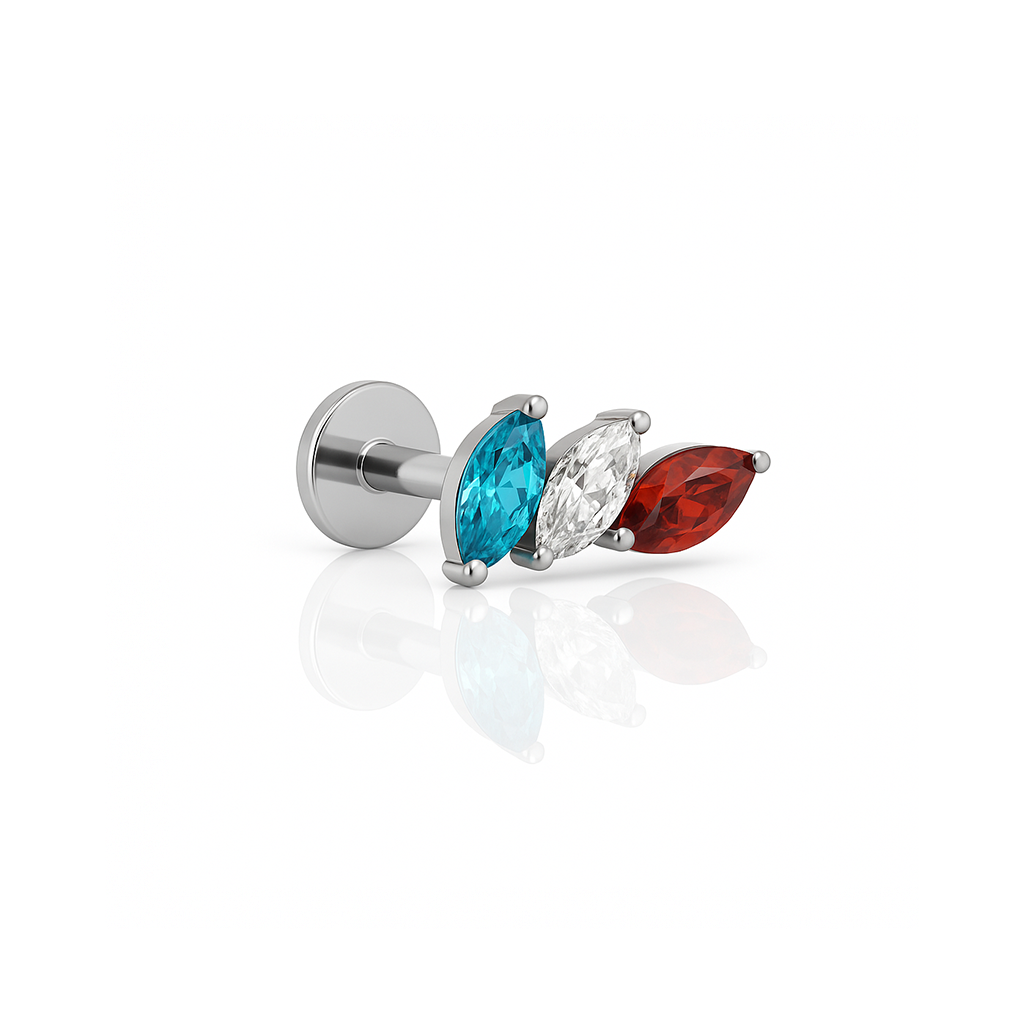 Trio Marquise - Aqua, Clear, Red Flatback