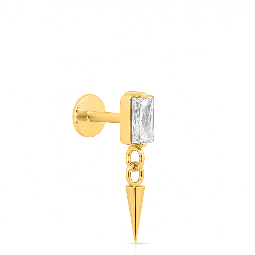 18k V-Gold Baguette With Dangle Spike Flatback