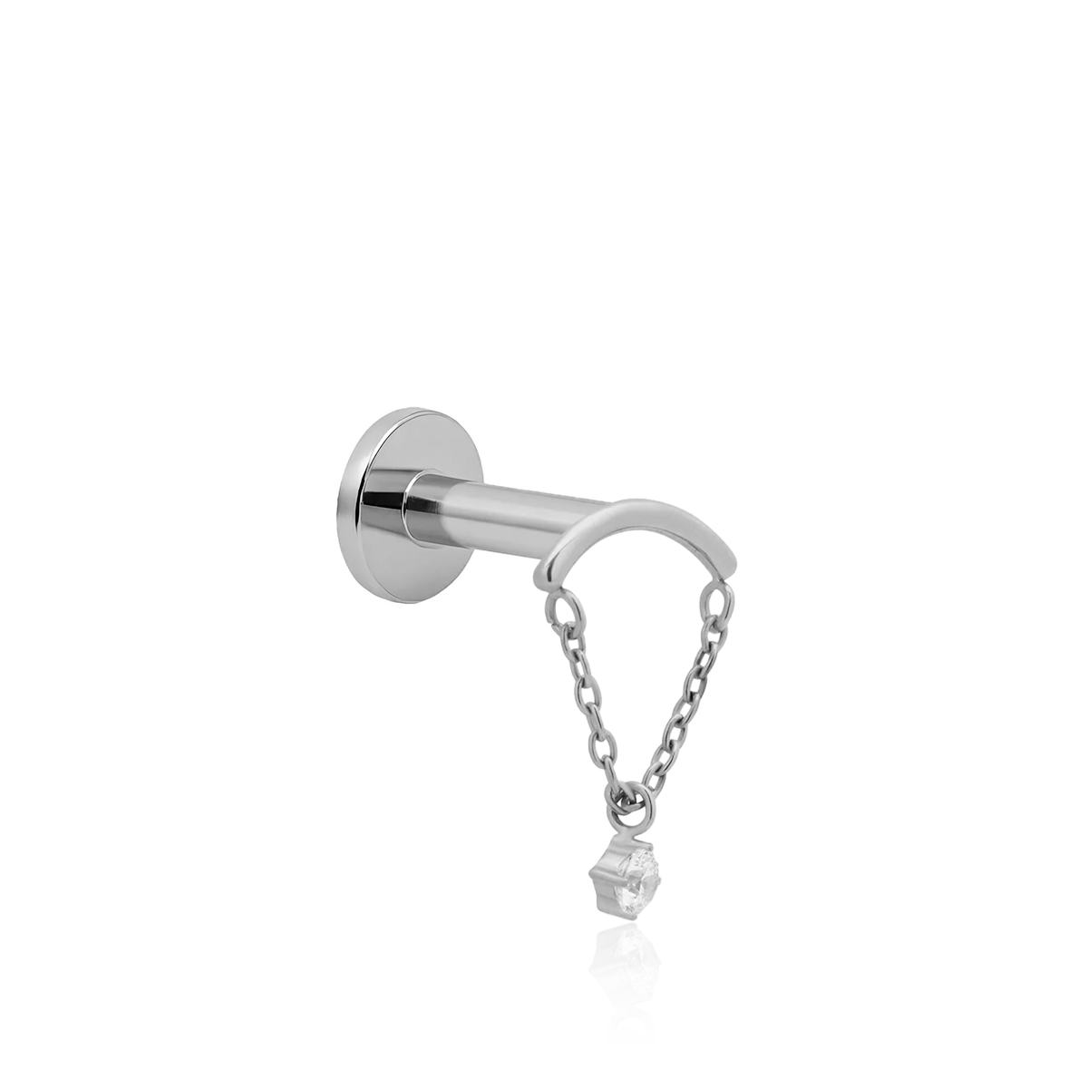 Curved Bar with Chain and Clear Stone Flatback