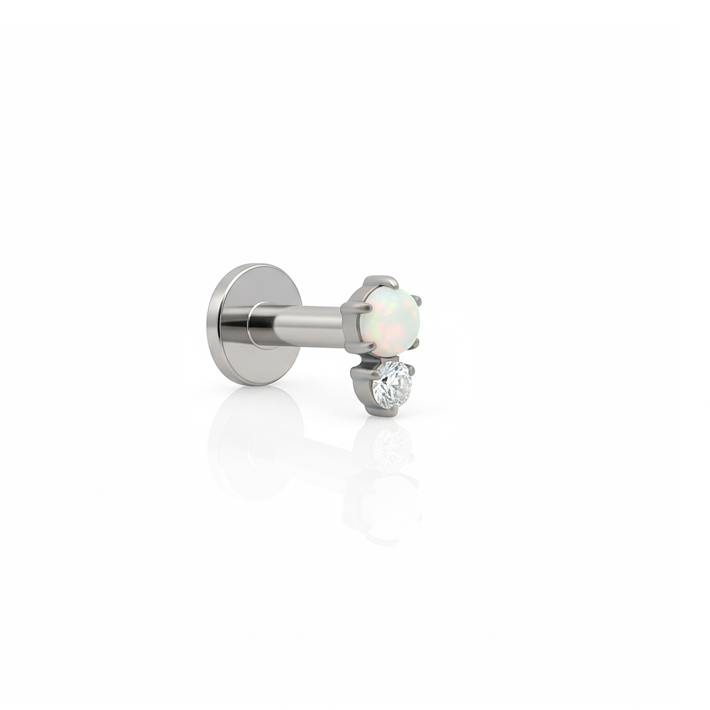 White Fire Opal And Crystal Flatback