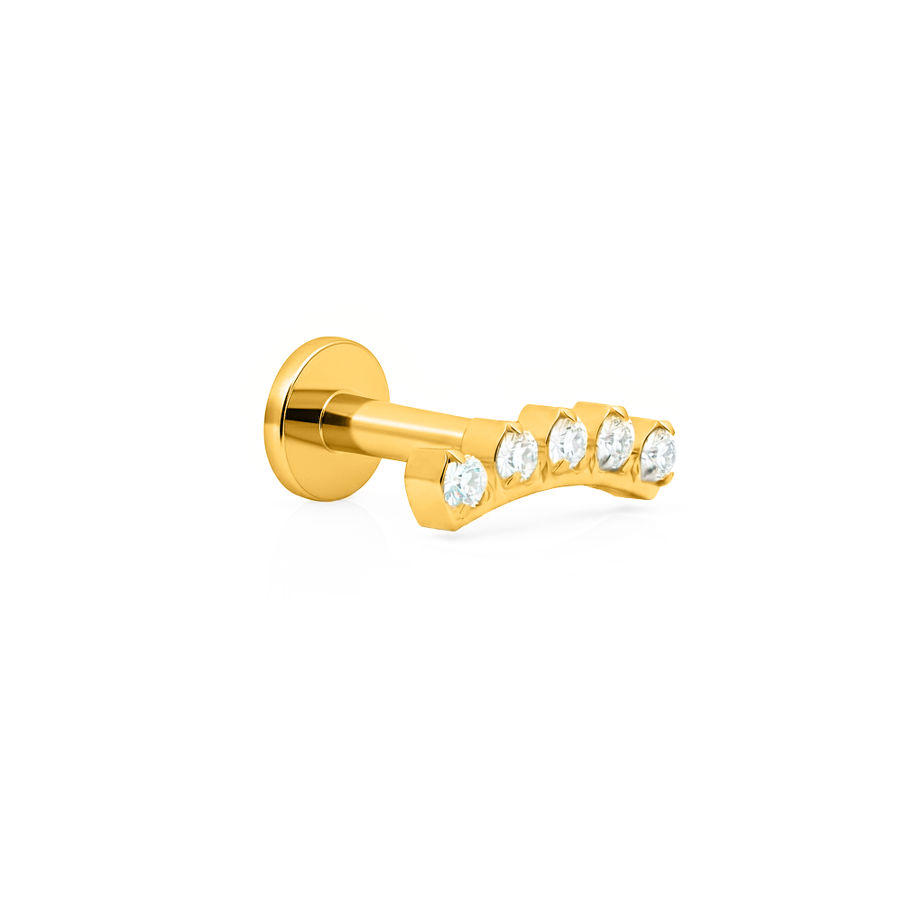 18k V-Gold 5 Stone Curved Crown Flatback