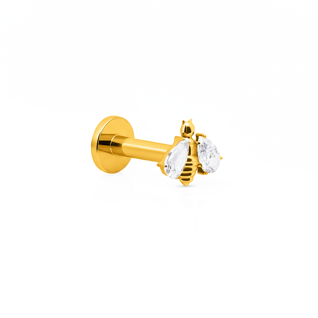 18k V-Gold Bee with Crystal Wings Flatback