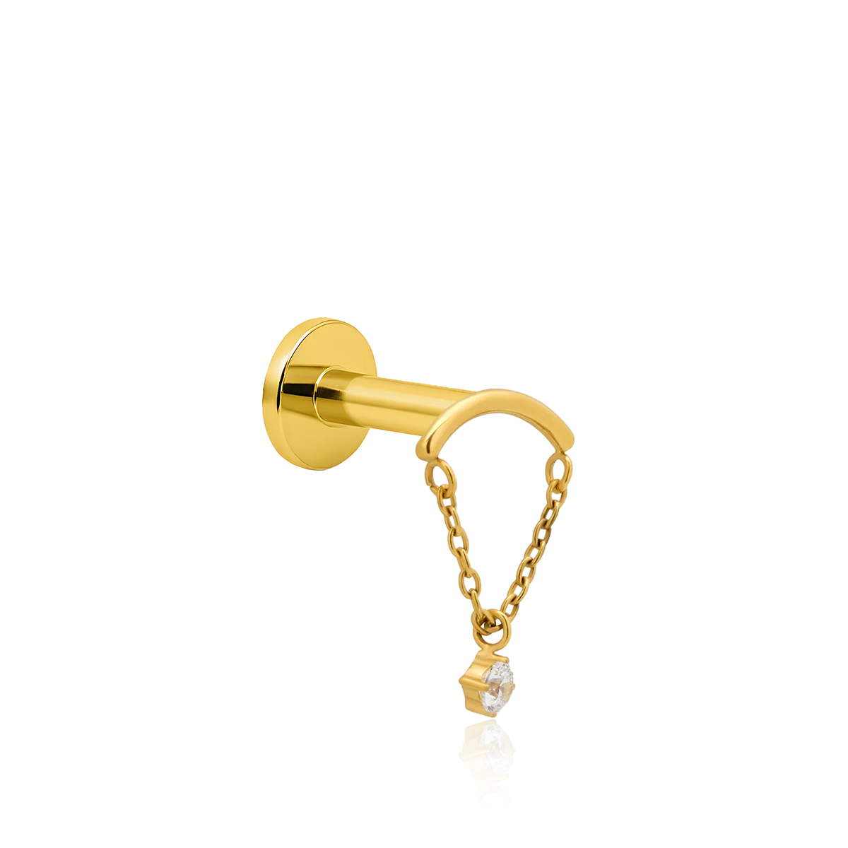 18k V-Gold Curved Bar with Chain and Clear Stone Flatback