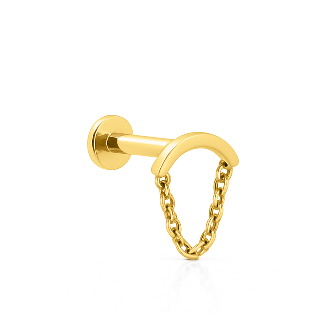 18k V-Gold Curved Bar with Chain Flatback
