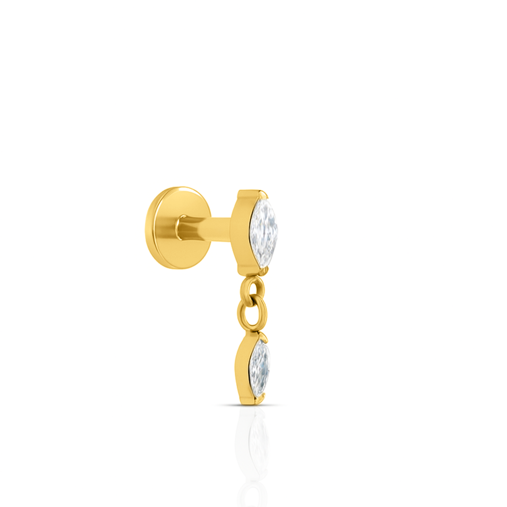 18k V-Gold Marquise Stone Dangle Flatback