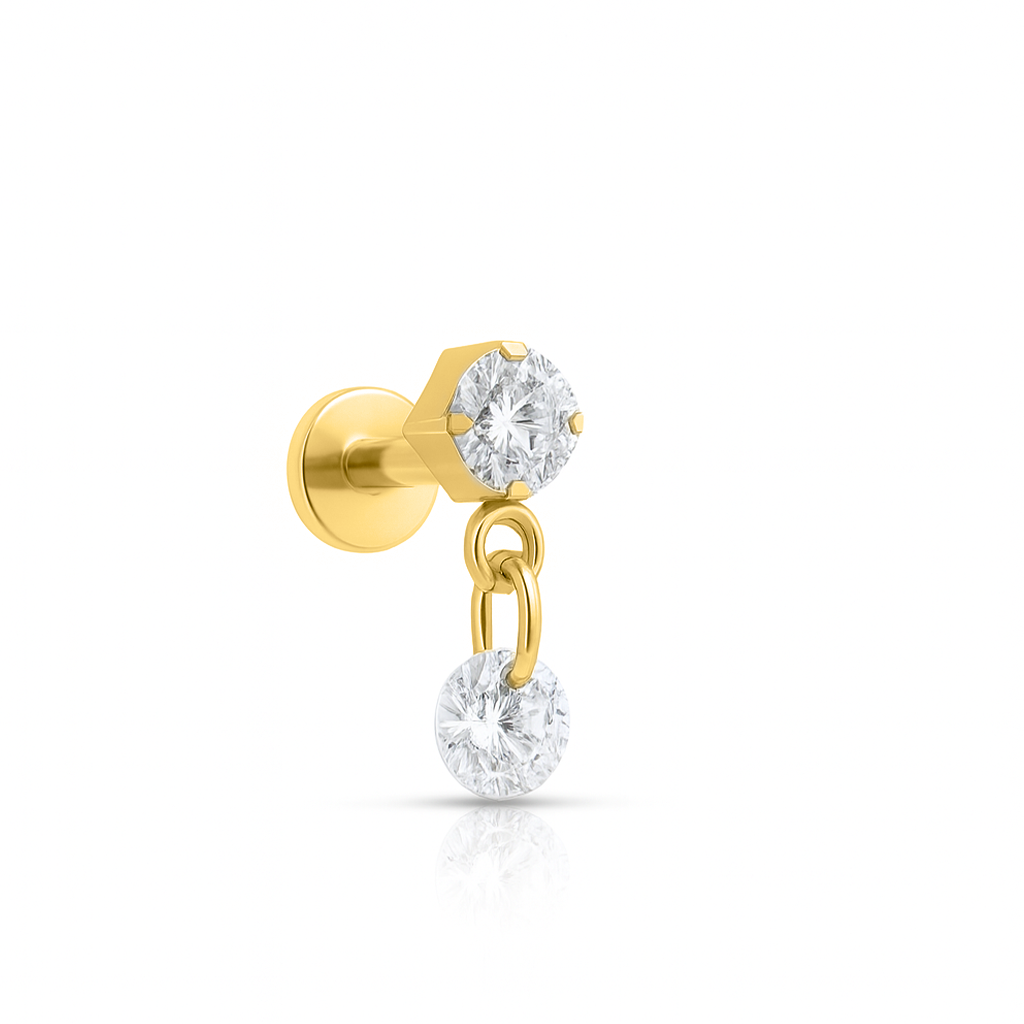 18k V-Gold Jewelled Dangle Prong Crystal Flatback