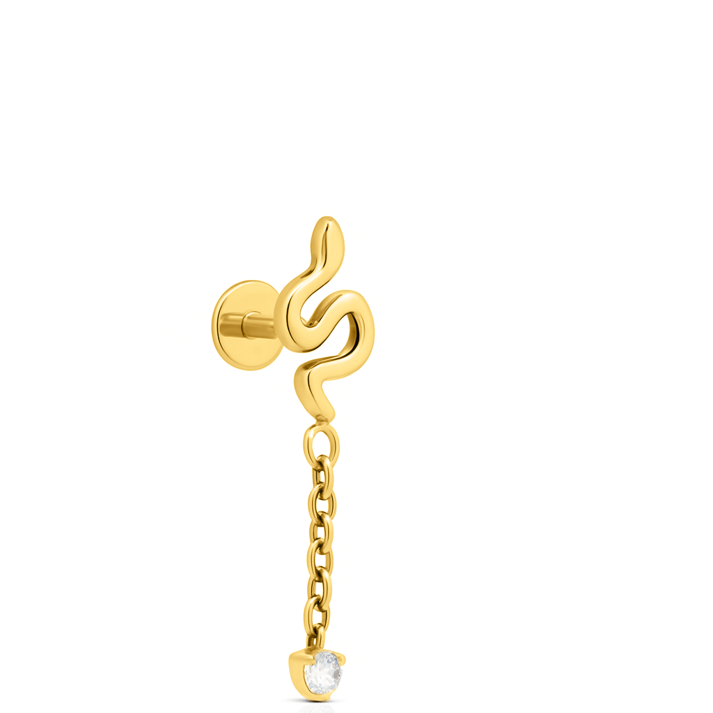 18k V-Gold Smooth Snake with chain Dangle stone Flatback