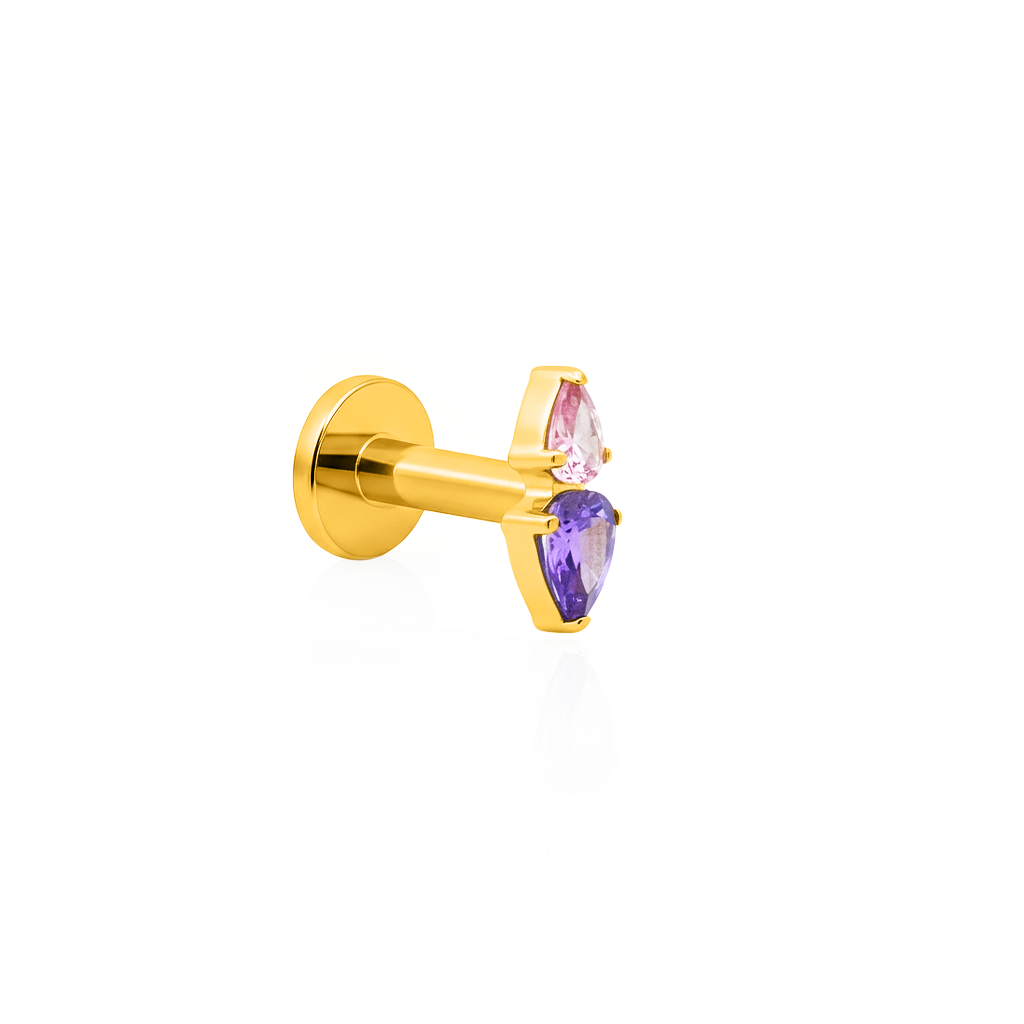 18k V-Gold Dual Teardrops in Amethyst & Light Pink Flatback