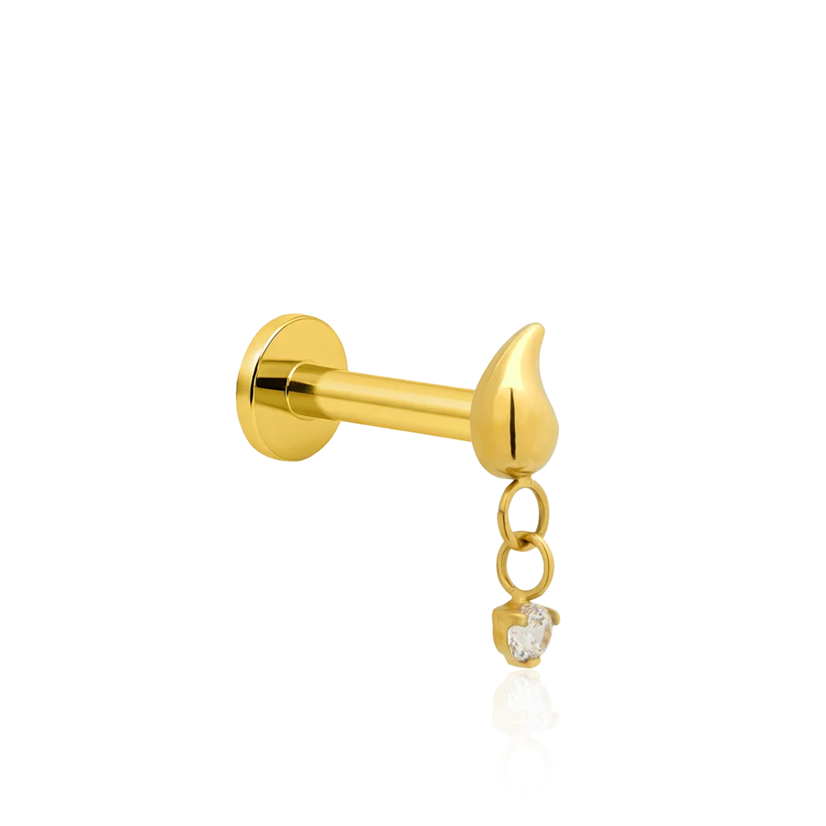 18k V-Gold Droplet with dangle CZ Round Stone Flatback