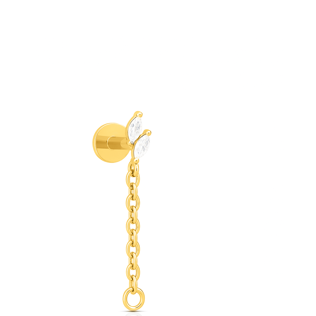 18k V-Gold Duo Marquise with Chain Flatback