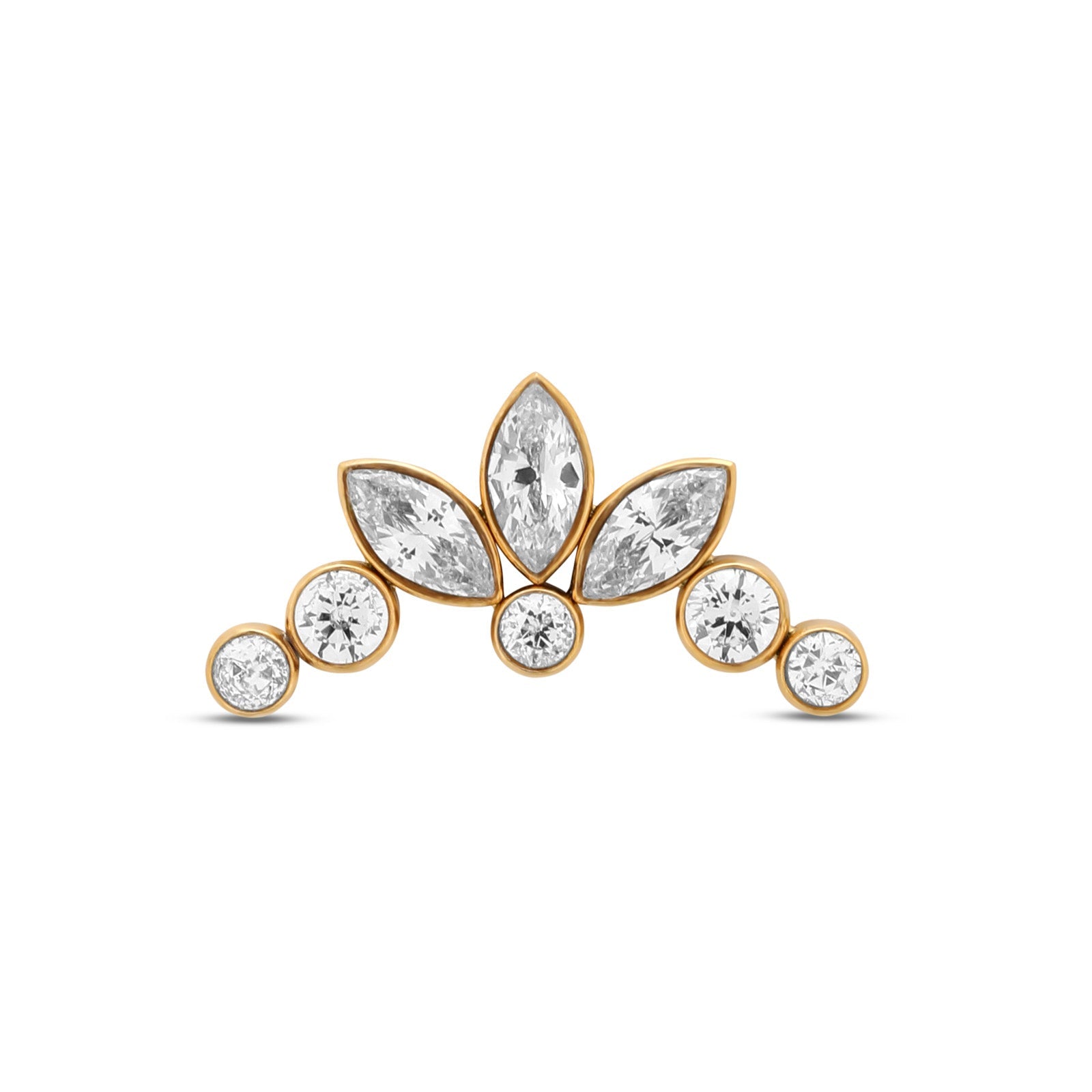 18k V-Gold Triple Marquise with 5 Round Stones Flatback