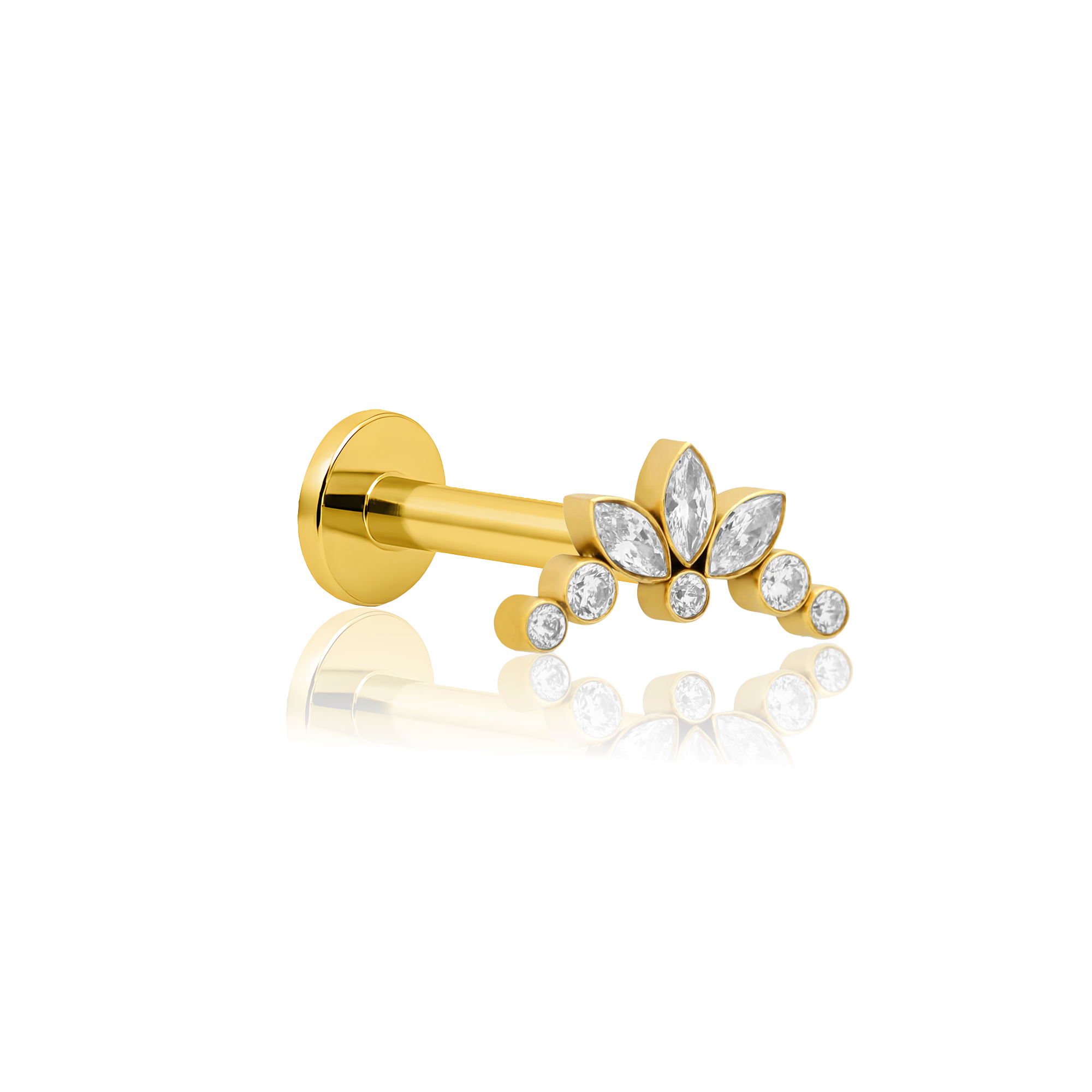 18k V-Gold Triple Marquise with 5 Round Stones Flatback