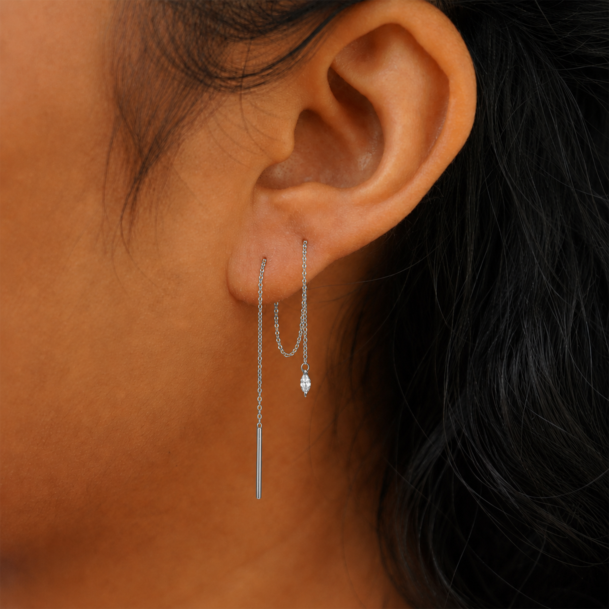 Surgical Steel Ear Threader Marquise Stone