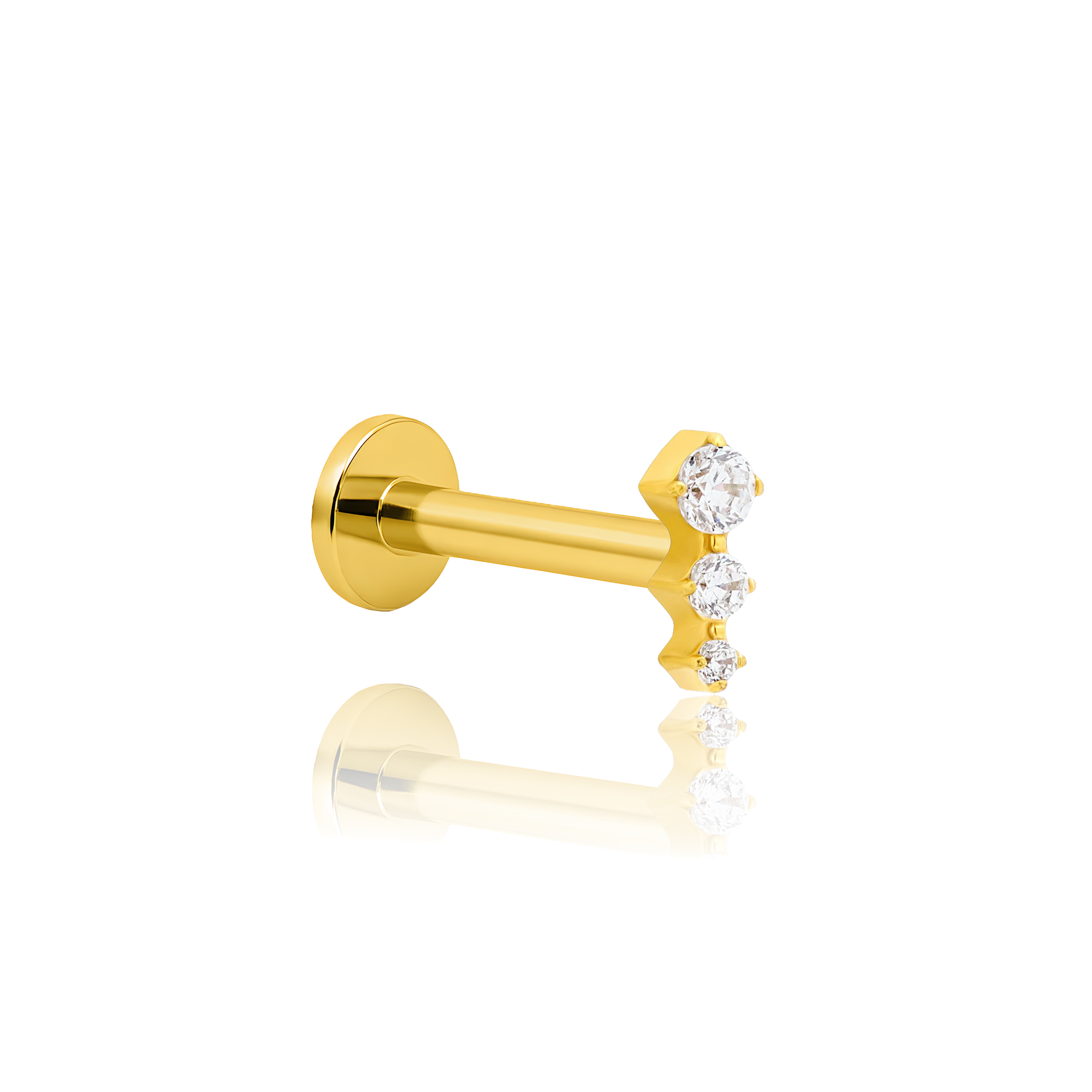 18k V-Gold Round 3 Stones Flatback