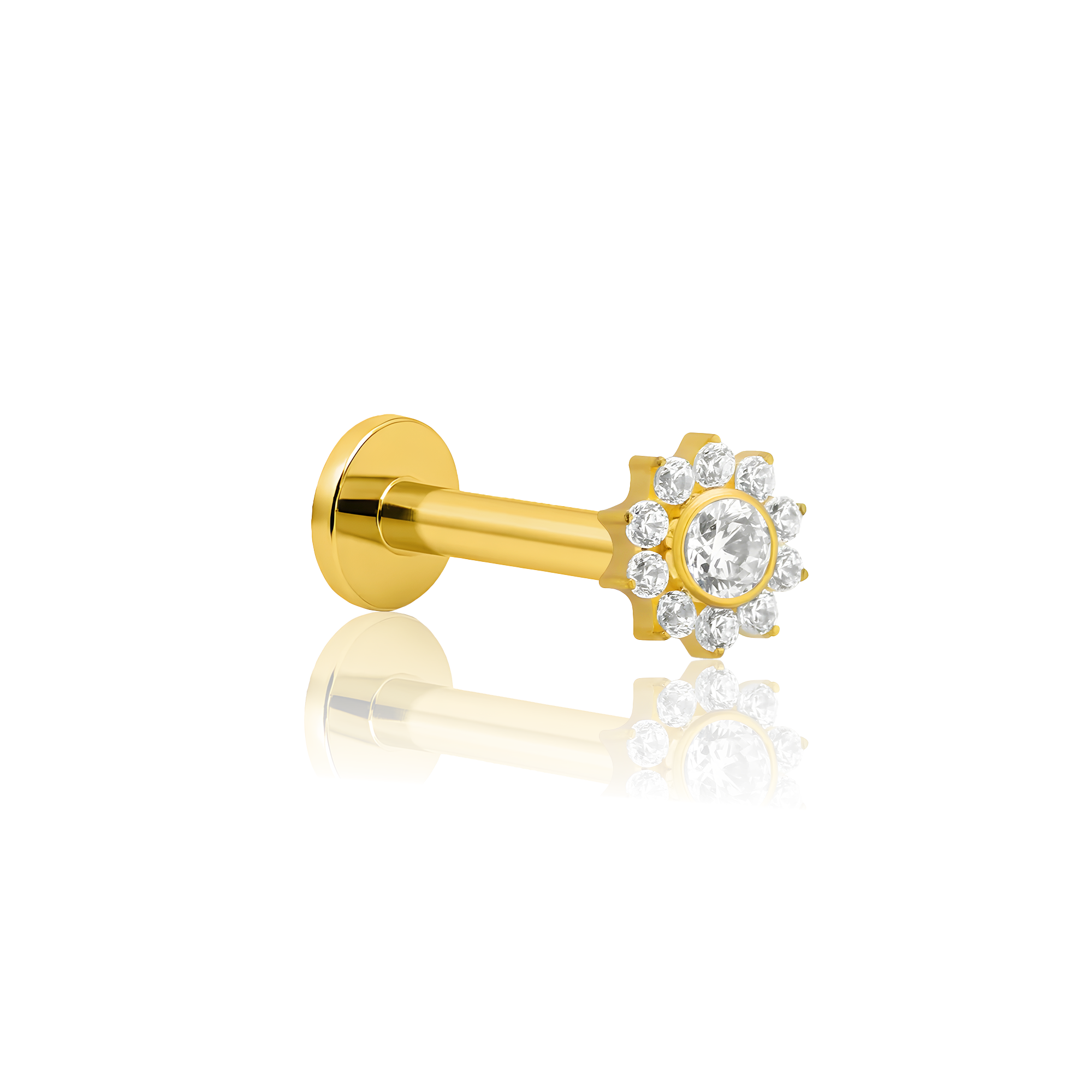 18k V-Gold 10 Petal Jewelled Flower Flatback